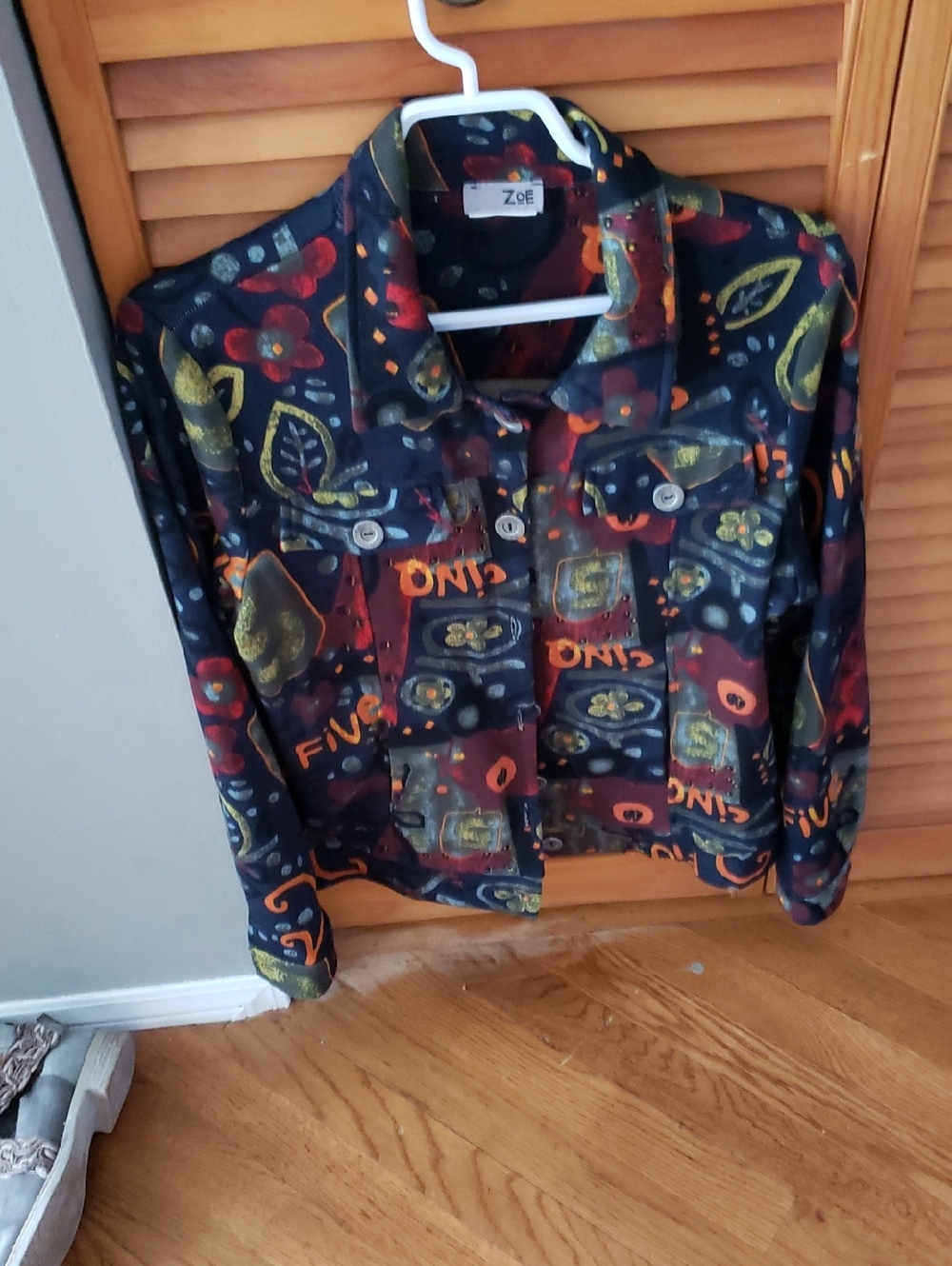 Zoe Black Multi-Accent Printed Bomber Jacket